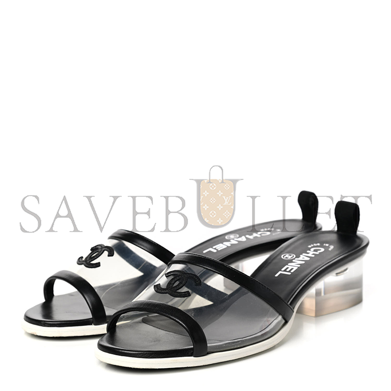 Ch*el lambskin pvc mule transparent black